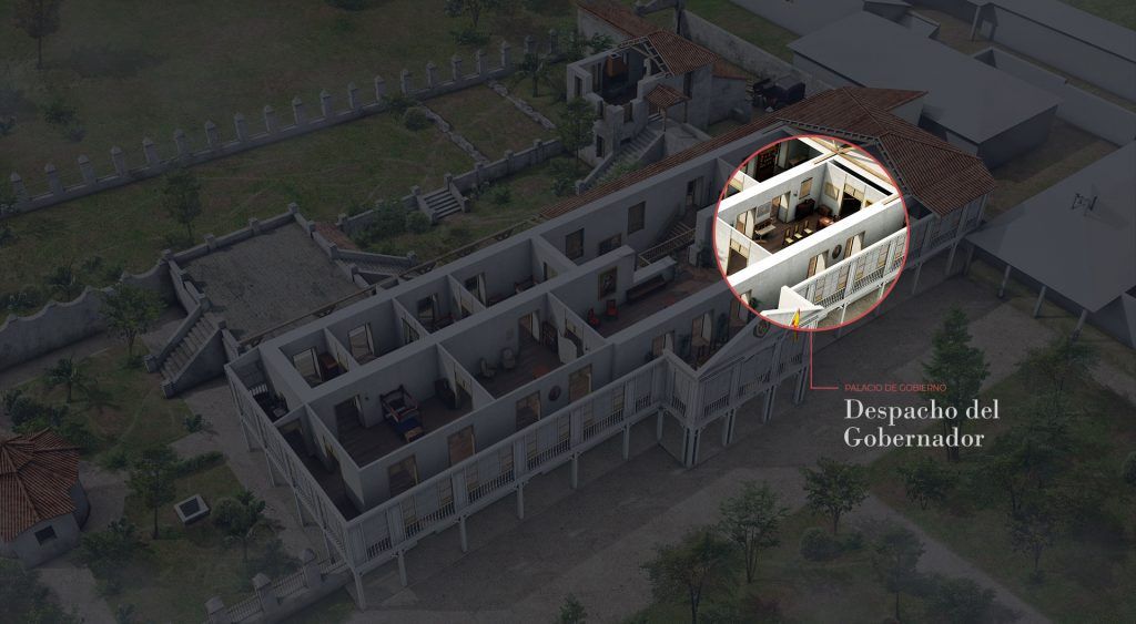 Vista del palacio de gobierno de Guam con detalle de su reconstrucción interior