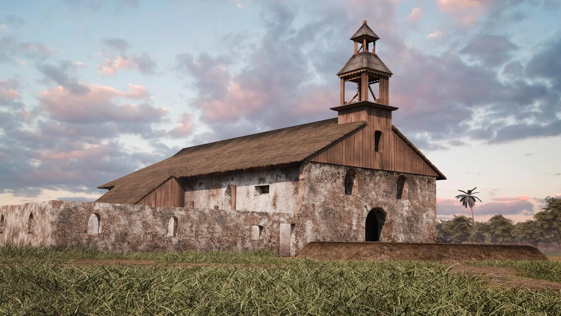 Reconstrucción digital de la iglesia de Baler a finales del siglo XIX